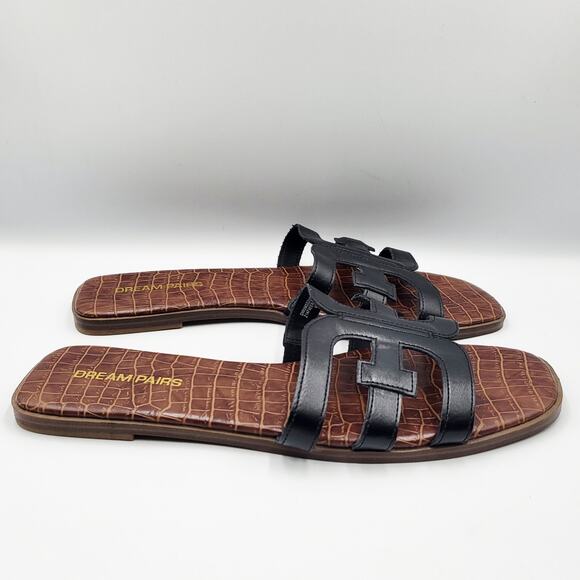 DREAM PAIRS Black Slip-on Slides Open Toe Dressy Flat Sandals Women's Size 11 - Picture 2 of 8